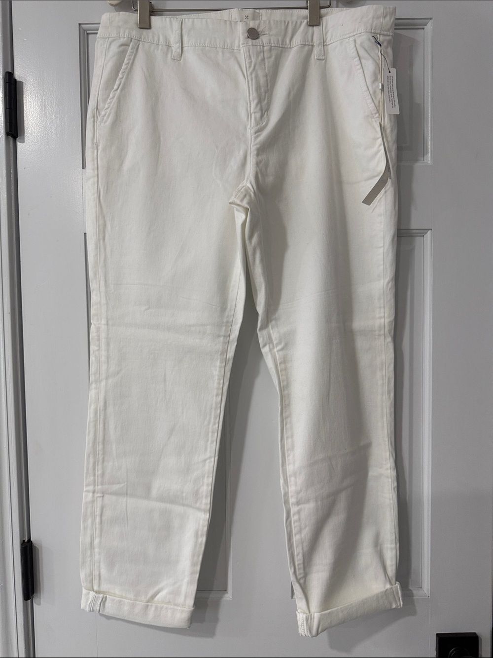Caslon Cotton Chino Cropped Pants Pockets Straight White Stretch Women Size 12